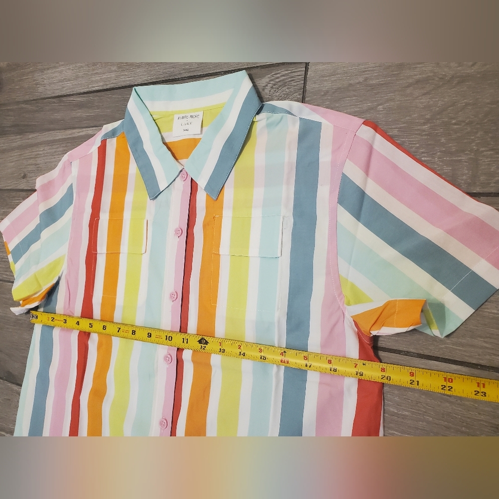 ATLANTIC-PACIFIC × LAKE 100% cotton poplin rainbow colorful striped pajama set S - Picture 3 of 9